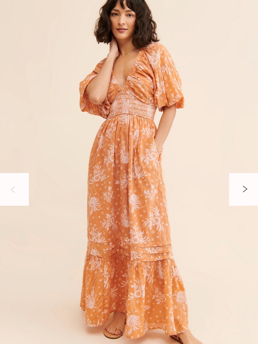 Free People Peach Floral Smocked Maxi Dress
